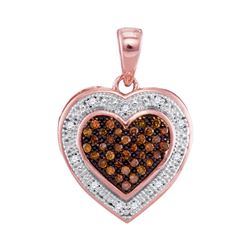 Round Red Color Enhanced Diamond Heart Halo Pendant 1/8 Cttw 10kt Rose Gold