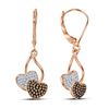 Image 1 : Round Red Color Enhanced Diamond Heart Dangle Earrings 1/3 Cttw 10kt Rose Gold