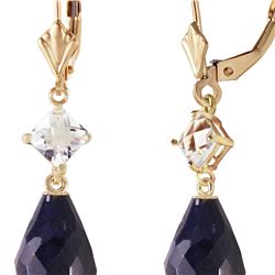 Genuine 18.6 ctw Sapphire & White Topaz Earrings 14KT Yellow Gold - REF-46Y7F