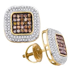 Round Brown Diamond Square Cluster Earrings 1/2 Cttw 10kt Yellow Gold