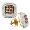 Image 1 : Round Brown Diamond Square Cluster Earrings 1/2 Cttw 10kt Yellow Gold