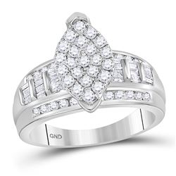 Diamond Marquise-shape Cluster Bridal Wedding Engagement Ring 1.00 Cttw 10kt White Gold