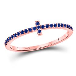 Round Blue Sapphire Cross Stackable Band Ring 1/6 Cttw 10kt Rose Gold