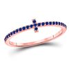 Image 1 : Round Blue Sapphire Cross Stackable Band Ring 1/6 Cttw 10kt Rose Gold