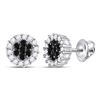 Image 1 : Round Black Color Enhanced Diamond Flower Cluster Earrings 1.00 Cttw 14kt White Gold