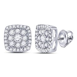 Diamond Square Cluster Earrings 1.00 Cttw 14kt White Gold