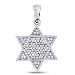 Mens Diamond Star Magen David Jewish Charm Pendant 1/5 Cttw 10kt White Gold