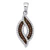 Image 1 : Round Brown Diamond Oval Frame Pendant 1/3 Cttw 10kt White Gold