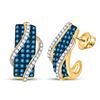 Image 1 : Round Blue Color Enhanced Diamond Half J Hoop Earrings 1.00 Cttw 10kt Yellow Gold