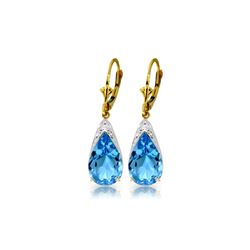 Genuine 12 ctw Blue Topaz Earrings 14KT Yellow Gold - REF-57P6H