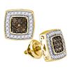 Image 1 : Round Brown Diamond Square Cluster Earrings 1/2 Cttw 10kt Yellow Gold