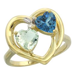 2.61 CTW Diamond, Amethyst & London Blue Topaz Ring 14K Yellow Gold - REF-34K2W