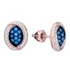 Image 1 : Round Blue Color Enhanced Diamond Oval Cluster Earrings 1/3 Cttw 10kt Rose Gold