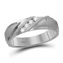 Mens Diamond Wedding Channel Set Band Ring 1/6 Cttw 10kt White Gold