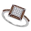 Image 1 : Round Brown Diamond Square Frame Cluster Ring 1/4 Cttw 10kt White Gold