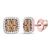 Image 1 : Round Brown Diamond Square Cluster Earrings 1.00 Cttw 14kt Rose Gold