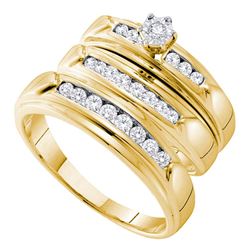 His & Hers Diamond Solitaire Matching Bridal Wedding Ring Band Set 1/2 Cttw 14kt Yellow Gold