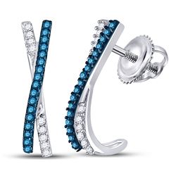 Round Blue Color Enhanced Diamond Half J Hoop Earrings 1/8 Cttw 10kt White Gold