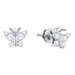 Baguette Diamond Butterfly Bug Earrings 1/2 Cttw 14kt White Gold