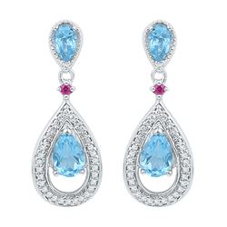 Oval Lab-Created Blue Topaz Diamond Dangle Earrings 1-5/8 Cttw 10kt White Gold