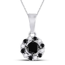 Round Black Color Enhanced Diamond Cluster Pendant 1/2 Cttw 10kt White Gold