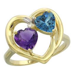 2.61 CTW Diamond, Amethyst & London Blue Topaz Ring 14K Yellow Gold - REF-34H2M