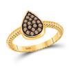 Image 1 : Round Brown Diamond Teardrop Cluster Ring 1/5 Cttw 10kt Yellow Gold