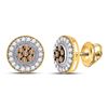 Image 1 : Round Brown Diamond Cluster Screwback Earrings 5/8 Cttw 10kt Yellow Gold