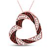 Image 1 : Round Red Color Enhanced Diamond Alternating Stripe Heart Outline Pendant 1/2 Cttw 10kt Rose Gold