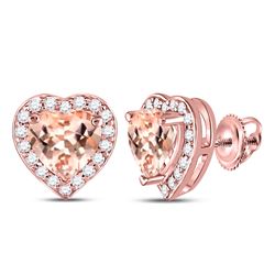 Morganite Heart Diamond Stud Earrings 1-1/2 Cttw 10kt Rose Gold