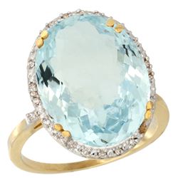 13.71 CTW Aquamarine & Diamond Ring 10K Yellow Gold - REF-174M3A