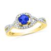 Image 1 : Round Lab-Created Blue Sapphire Solitaire Diamond Ring 1/5 Cttw 10kt Yellow Gold