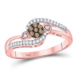 Round Brown Diamond Cluster Double Heart Ring 1/6 Cttw 10kt Rose Gold