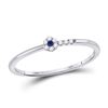 Image 1 : Round Blue Sapphire Diamond Stackable Band Ring 1/12 Cttw 10kt White Gold