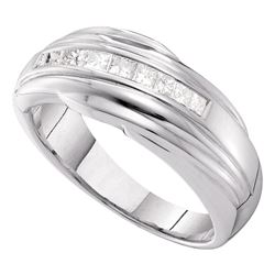 Mens Channel-set Diamond Single Row Wedding Band 1/2 Cttw 14kt White Gold