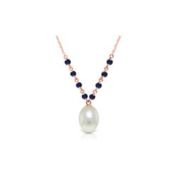 Genuine 5 ctw Pearl & Sapphire Necklace 14KT Rose Gold - REF-28N4R