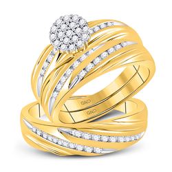 His Hers Diamond Cluster Matching Bridal Wedding Ring Band Set 7/8 Cttw 10kt Yellow Gold