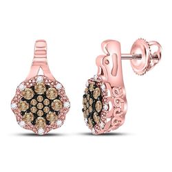 Round Brown Diamond Cluster Earrings 1/2 Cttw 14kt Rose Gold