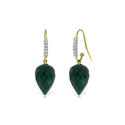 Genuine 25.98 ctw Green Sapphire Corundum & Diamond Earrings 14KT Yellow Gold - REF-58N2R