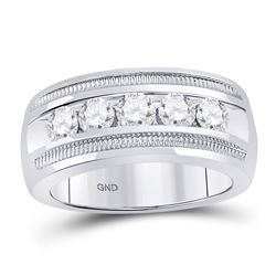 Mens Diamond Single Row 5-Stone Wedding Band Ring 1-1/2 Cttw 14kt White Gold