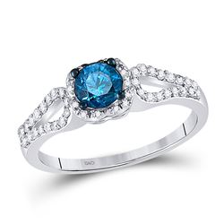 Round Blue Color Enhanced Diamond Solitaire Bridal Wedding Engagement Ring 3/4 Cttw 10kt White Gold