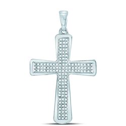 Mens Diamond Roman Cross Charm Pendant 1/3 Cttw 10kt White Gold