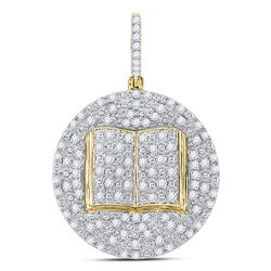 Mens Diamond Holy Bible Open Book Charm Pendant 1.00 Cttw 10kt Yellow Gold