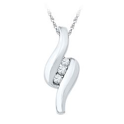 Diamond 3-stone Pendant 1/6 Cttw 10kt White Gold