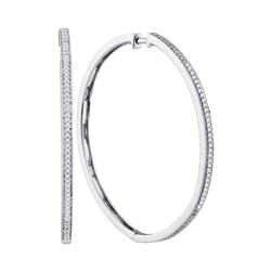 Diamond Slender Large Milgrain Hoop Earrings 1/3 Cttw 10kt White Gold