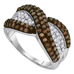 Round Brown Diamond Crossover Stripe Band Ring 1.00 Cttw 10kt White Gold