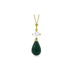 Genuine 9.3 ctw Green Sapphire Corundum & White Topaz Necklace 14KT Yellow Gold - REF-26A6K