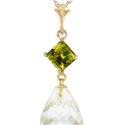 Genuine 5.5 ctw White Topaz & Peridot Necklace 14KT Yellow Gold - REF-22Z2N