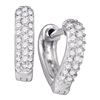 Image 1 : Round Pave-set Diamond Heart Huggie Hoop Earrings 1/5 Cttw 10kt White Gold