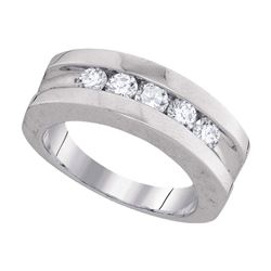 Mens Round Channel-set Diamond Single Row Wedding Band 1.00 Cttw 10kt White Gold